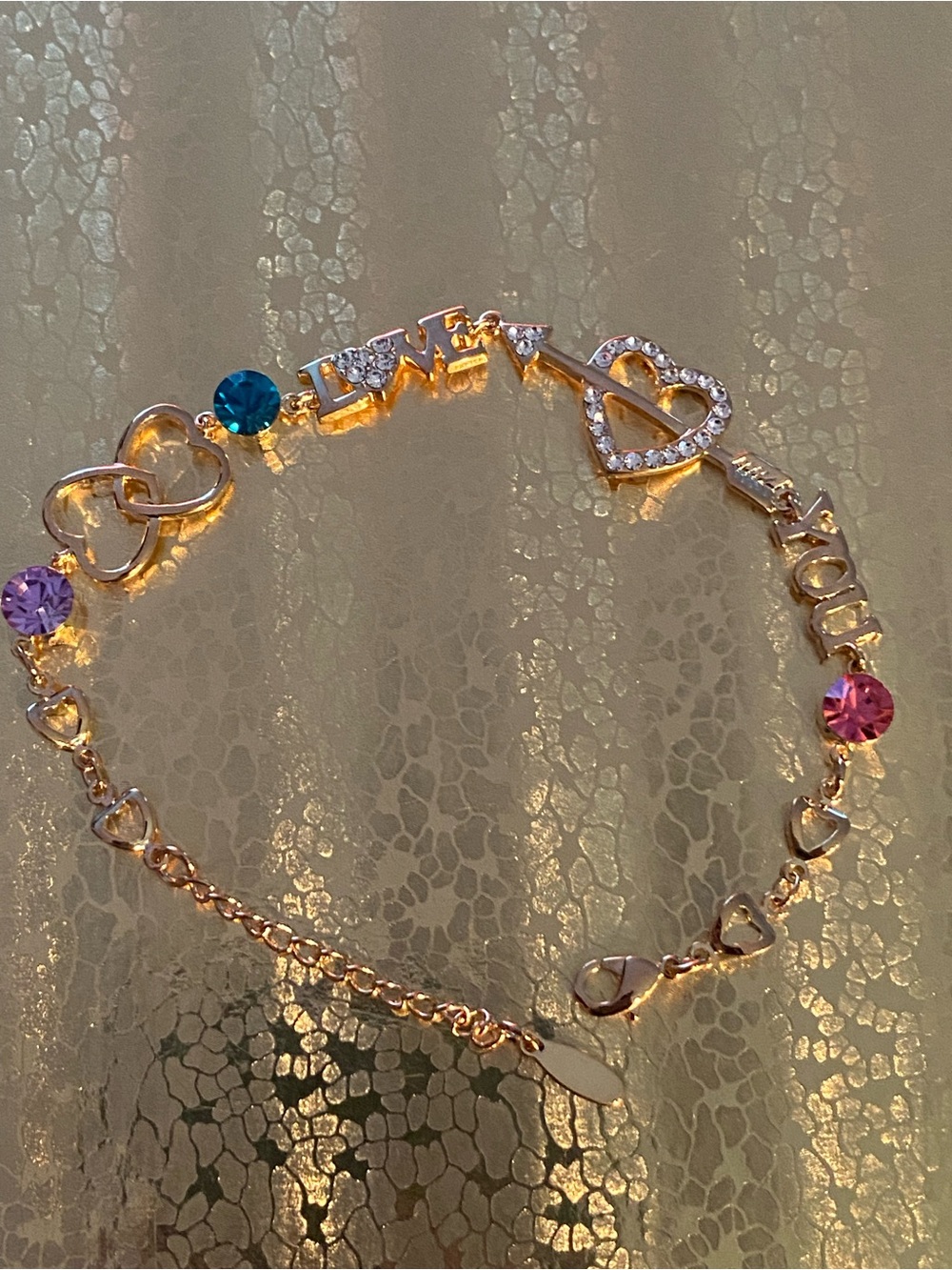 NWT Swarovski Gold LOVE Heart Bracelet with multicolor crystals